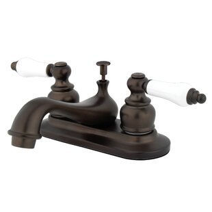 Kingston Brass Restoration Two-Handle 3-Hole Deck Mount 4" Centerset Bathroom Faucet with Plastic Pop-Up