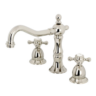 Kingston Brass Heritage Two-Handle 3-Hole Deck Mount Widespread Bathroom Faucet with Brass Pop-Up Drain