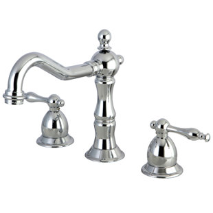 Kingston Brass Heritage Two-Handle 3-Hole Deck Mount Widespread Bathroom Faucet with Brass Pop-Up Drain