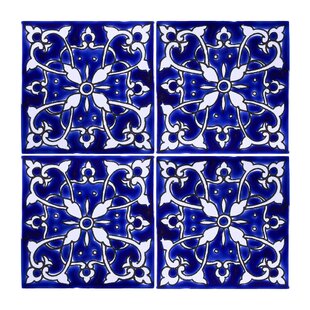 CASABLANCA MARKET Mediterranean 4'' x 4'' Hand Painted Ceramic Decorative Accent Tile