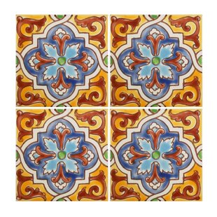 CASABLANCA MARKET Mediterranean 4'' x 4'' Glossy Hand Painted Ceramic Decorative Accent Tile