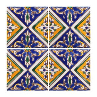 CASABLANCA MARKET Mediterranean 4'' x 4'' Hand Painted Ceramic Decorative Accent Tile