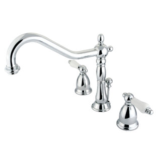 Kingston Brass Heritage Two-Handle 3-Hole Deck Mount Widespread Bathroom Faucet with Brass Pop-Up Drain