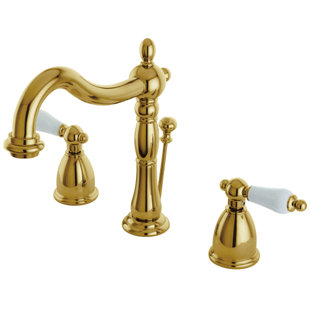 Kingston Brass Heritage Two-Handle 3-Hole Deck Mount Widespread Bathroom Faucet with Pop-Up Drain