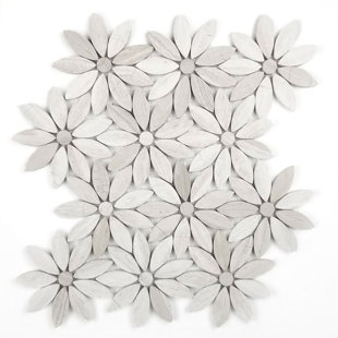 ABOLOS Tuscany 12 in. x 12 in. Marble Pressed Edge Flower Mosaic Decorative Kitchen & Bathroom Wall Tile