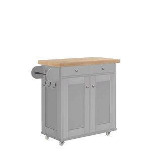 BEACHCREST HOME Lucille Solid Wood Top Kitchen Island
