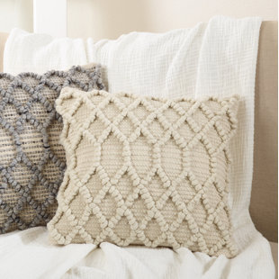 SARO Diamond Geometric Wool Blend Throw Pillow