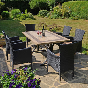ROSALIND WHEELER CHARLESTON Stone Dining Table with 6 STOCKHOLM Chairs Garden Set