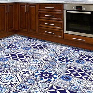 WORLD MENAGERIE Waller Spanish and Moroccan Blue Tiles Melange Floor Sticker - 120cm x 60 cm