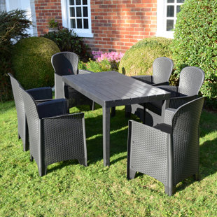 EBERN DESIGNS Roann Rectangular Table with 6 Chairs Garden Set