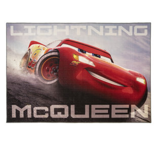 DISNEY BY GERTMENIAN Licensed Disney Pixar Cars Lighting McQueen Red Gray Digital Printed Easy Care Non-Slip Youth Area Rug, 4'6"x6'6"