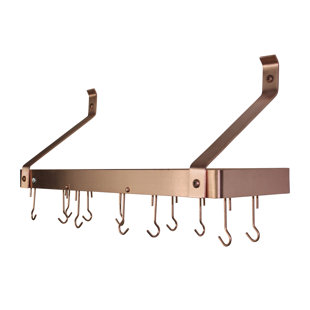 ENCLUME Handcrafted 36" Gourmet Deep Bookshelf Wall Rack with Straight Arms and 12 Hooks