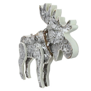 NORTHLIGHT SEASONAL 16" Gray Natural Wood Standing Christmas Moose Table Top Figure