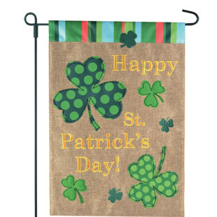 JEC HOME GOODS St. Pat Polka Dot Clover 2-Sided Burlap 18 x 13 in. Garden Flag