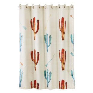 PASEO ROAD BY HIEND ACCENTS Saguaro Cactus Floral Shower Curtain with Hooks Included