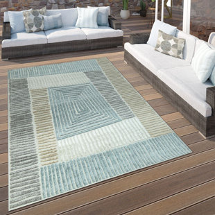 HOUSE OF HAMPTON Dale Beige/Blue Indoor/Outdoor Rug