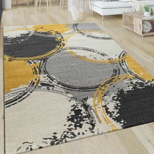 17 STORIES Swanson Geometric Machine Woven Yellow Area Rug