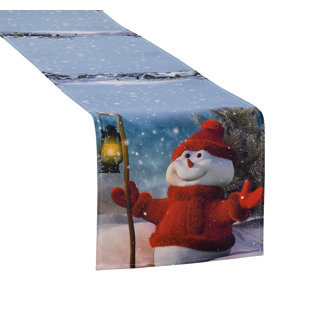 VIOLET LINEN Splendors Christmas Santa Claus Snowman Table Runner