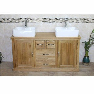 GRACIE OAKS Engel Solid Oak 143mm Free-Standing Vanity Unit