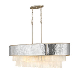 FREDRICK RAMOND Reverie 43.25" Ten-Light Linear Chandelier - Hammered SS Shade & Textured Crystals