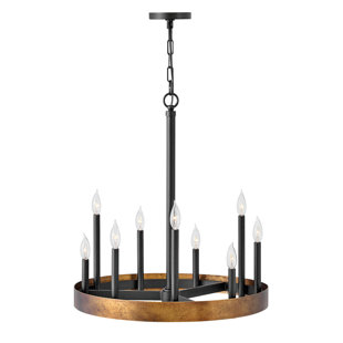 HINKLEY Wells 24" Nine-Light Candle Wagon Wheel Chandelier