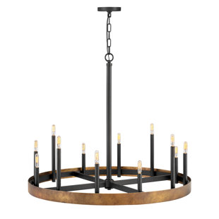 HINKLEY Wells 35.75" Twelve-Light Candle Wagon Wheel Chandelier