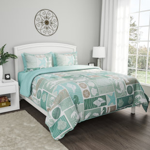 PLYMOUTH HOME Harbor Reversible Quilt Set "Harbor Town - Veranda" Coastal Beach Design - Hypoallergenic and Soft Microfiber Bedding by LHC