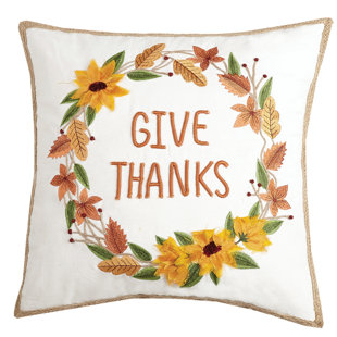 MISTLETOE AND CO. Thanksgiving / Harvest Embroidered Cotton Reversible Throw Pillow
