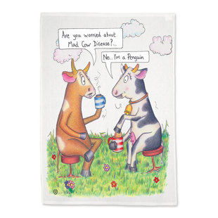 HAPPY LARRY Mad Cow Tea Towel