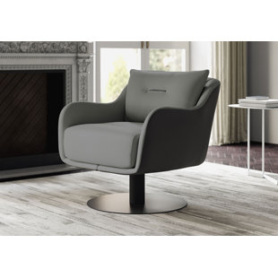 MODLOFT BLACK Platt Leather Swivel Accent Chair