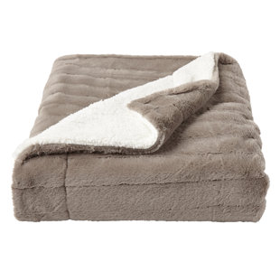 PLYMOUTH HOME LHC Jacquard Faux Rabbit Fur Throw - Hypoallergenic Plush Blanket with Sherpa Back for Home Decor