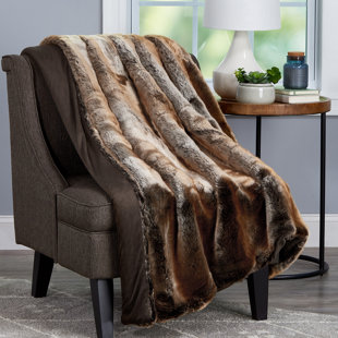 PLYMOUTH HOME LHC Faux Fur Throw - 70x60 Luxurious Hypoallergenic Premium Zobel Fake Marten Sable Fur Blanket with Artificial Mink Backing by Lavish Home