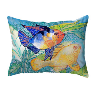 BETSY DRAKE INTERIORS Two Fish Indoor/Outdoor Reversible Throw Pillow