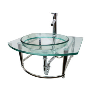 THE RENOVATORS SUPPLY INC. Tempered Glass Circular Wall Mount Bathroom Sink with Faucet