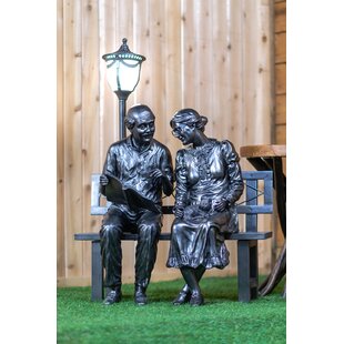 HI-LINE GIFT LTD. Decorative Garden Statue - Old Couple With Street Lamp Post