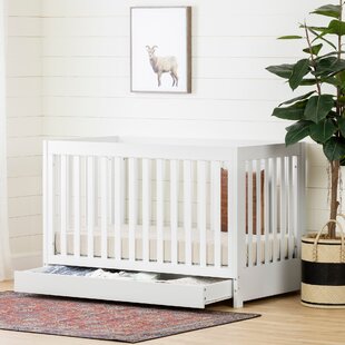 SOUTH SHORE Yodi Crib with Drawer and Toddler Rail Pure White