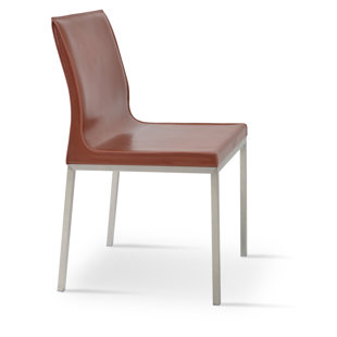 SOHOCONCEPT Pala Metal Side Chair in Light Brown Bonded Leather