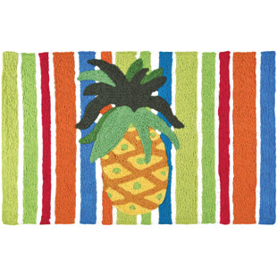 JELLYBEAN HOME & GARDEN Pineapple on Stripes Kitchen Mat