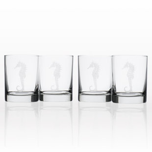 ROLF GLASS Seahorse 13oz. Handmade Whiskey Glass Set (Set of 4)