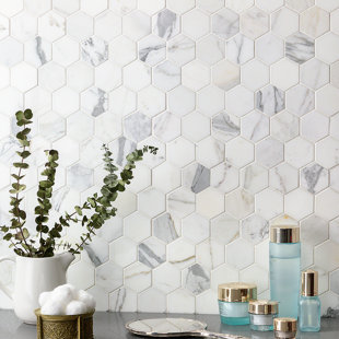 IVY HILL TILE Hexagon Marble Mosaic Tile in White/Gray