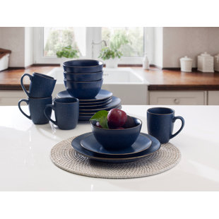 Gourmet Basics by Mikasa Juliana Blue 16-Piece Dinnerware Set, Service for 4