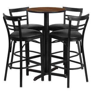 FLASH FURNITURE Carlton 24'' Round Laminate Table Set with X-Base and 4 Ladder Back Metal Barstools