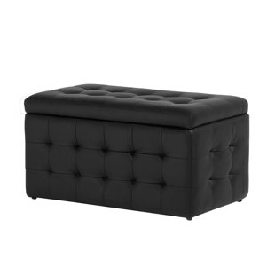 17 STORIES Roseleaf 73cm Wide Faux Leather Tufted Rectangle Solid Colour Ottoman with Storage