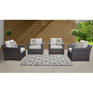 KATHY IRELAND HOMES & GARDENS BY TK CLASSICS River Brook 4 Piece Outdoor Wicker Patio Chair with Cushions (Set of 4)