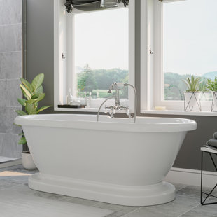 CAMBRIDGE PLUMBING 70'' x Freestanding Soaking Acrylic Bathtub with Faucet