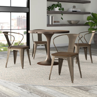 WILLISTON FORGE Natascha Metal Slat Back Stacking Arm Chair (Set of 4)