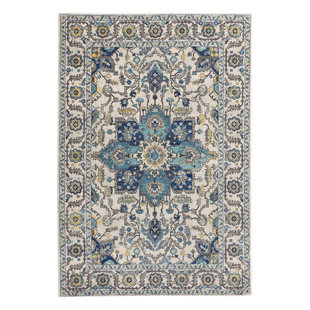 LARK MANOR Teppich Uriah in Blau/Cremefarben/Gelb