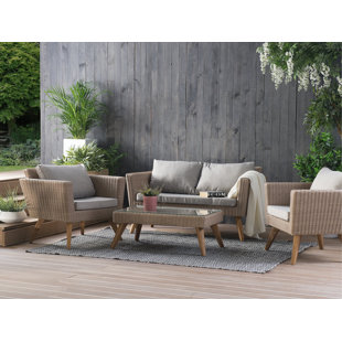 DAKOTA FIELDS Elbeni Rattan 4 - Person Seating Group with Cushions