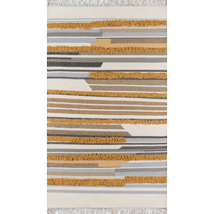 NOVOGRATZ Indio Feliz Handmade Flatweave Wool Gray/Orange/White Rug