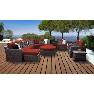 KATHY IRELAND HOMES & GARDENS BY TK CLASSICS River Brook Wicker 10 - Person Outdoor Seating Group with Cushions
